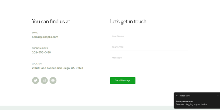 portfolio sklopka.com contact page contact section